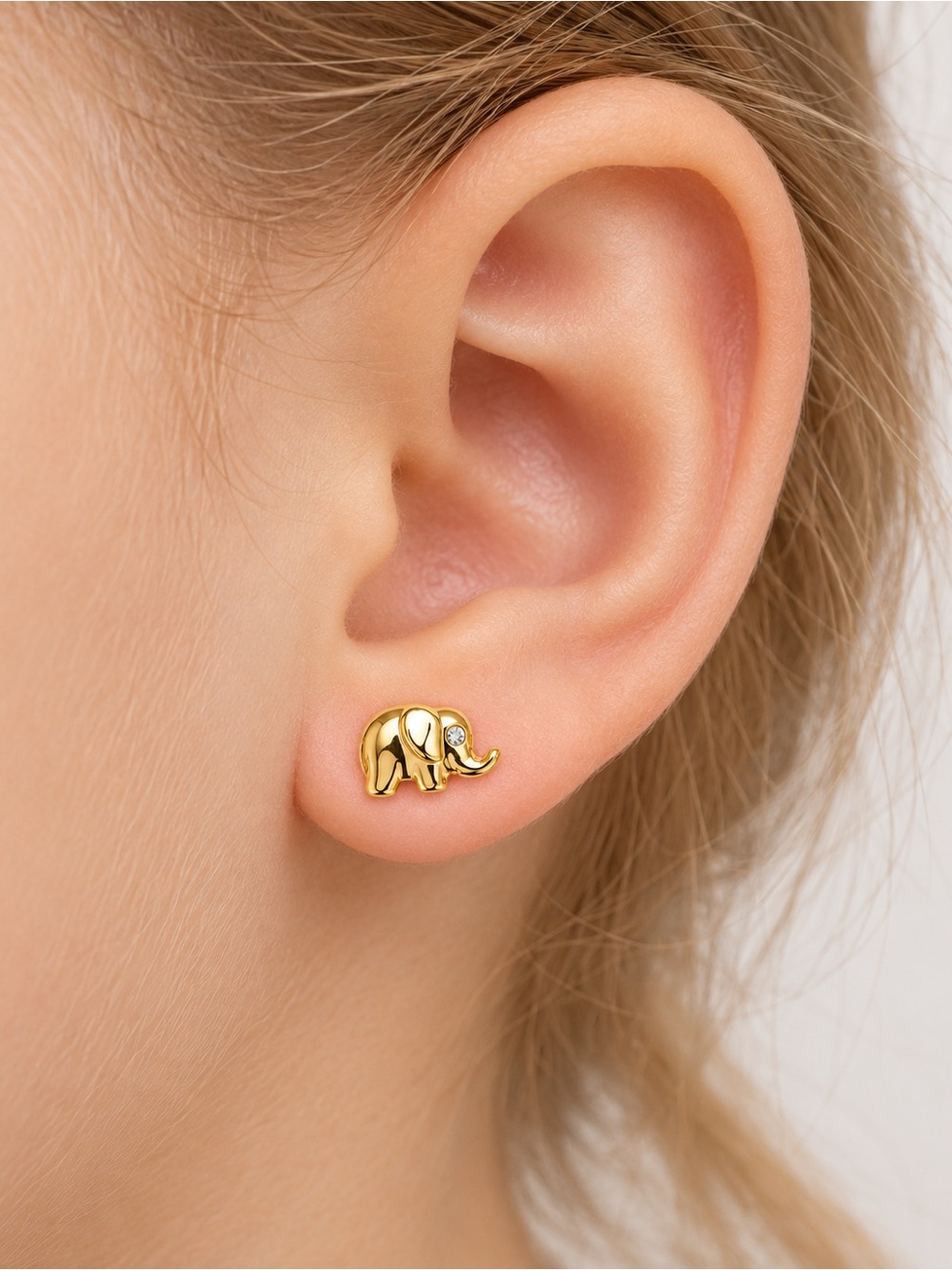 Elephant Stud Earrings 14KT Gold Plated Sensitive Ears Safety Backs